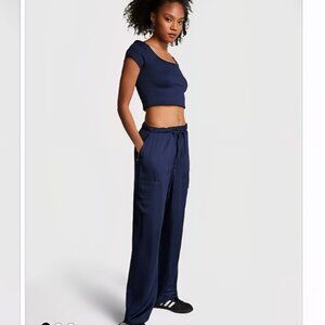 NWT PINK/Victoria Secret Midnight Navy Blue Satin Parachute Trousers